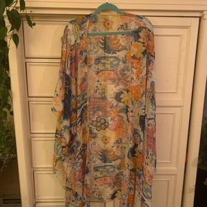 Sheer flower print kimono